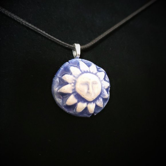 Handmade Ceramic Blue Sun Pendant Necklace, Sol Pendant - Picture 2 of 12
